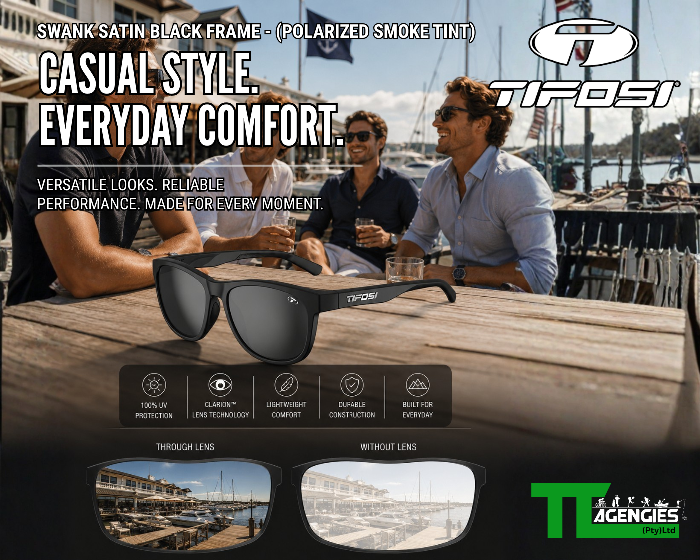 Swank Satin Black Frame - (Polarized Smoke Tint)